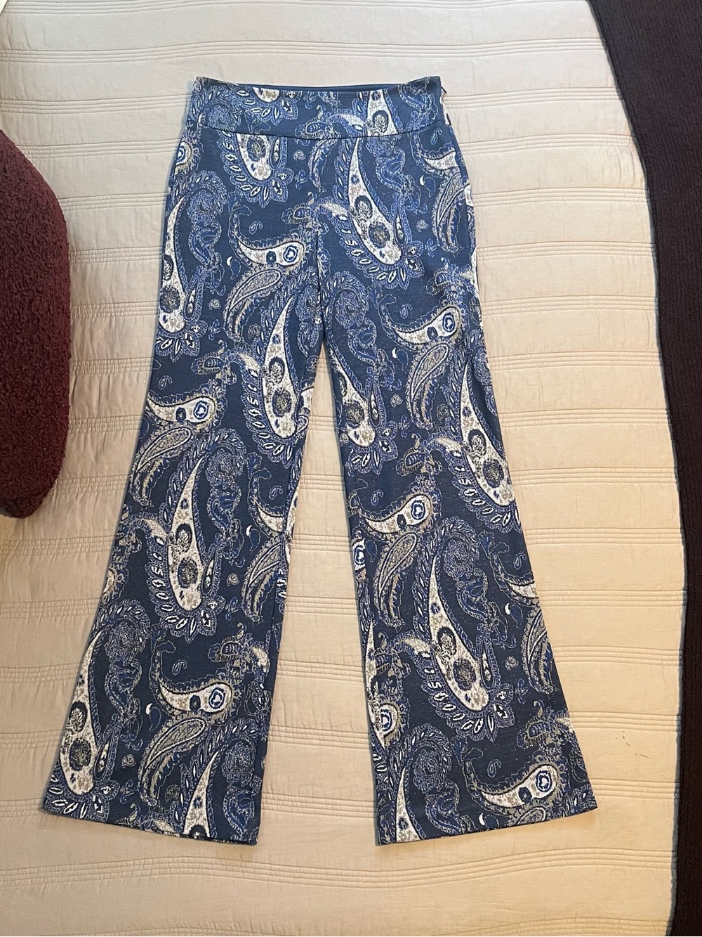 Maeve Navy Blue Paisley Pants Flared Boho Western Bold Maximalist